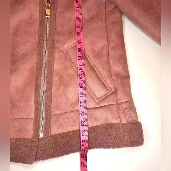 LOFT Women’s Pink Faux Suede Moto Aviator Sherpa Jacket Size- M - Picture 3 of 11